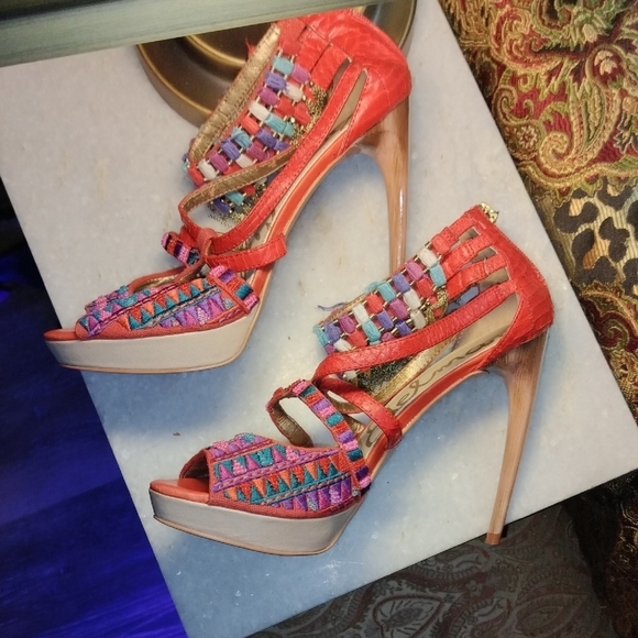 Sam Edelman Red and Purple Sandals with Beaded Straps - Picture 4 of 7
